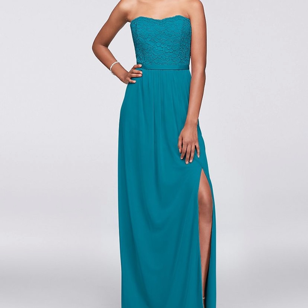 David’s Bridal Lace and Mesh Long Strapless